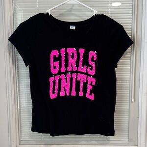 Old Navy Black Short-Sleeve Tee with Hot Pink Sequin 'GIRLS UNITE'